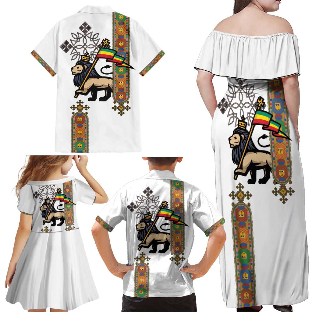 Ethiopia Saba Kemis Family Matching Off Shoulder Maxi Dress and Hawaiian Shirt Ethiopian Cross Lion Of Judah