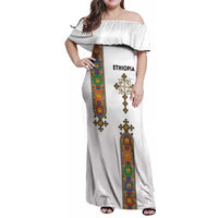 Ethiopia Saba Kemis Family Matching Off Shoulder Maxi Dress and Hawaiian Shirt Ethiopian Cross Lion Of Judah