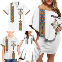 Ethiopia Saba Kemis Family Matching Off Shoulder Short Dress and Hawaiian Shirt Ethiopian Cross Lion Of Judah