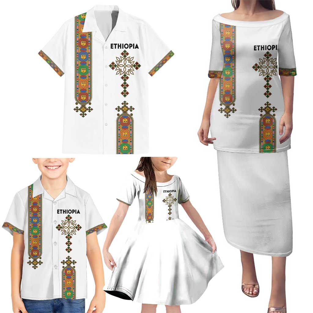 Ethiopia Saba Kemis Family Matching Puletasi and Hawaiian Shirt Ethiopian Cross Lion Of Judah