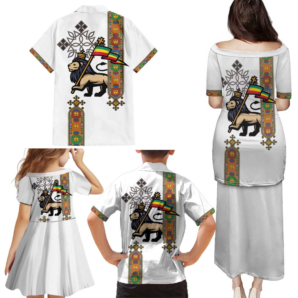 Ethiopia Saba Kemis Family Matching Puletasi and Hawaiian Shirt Ethiopian Cross Lion Of Judah