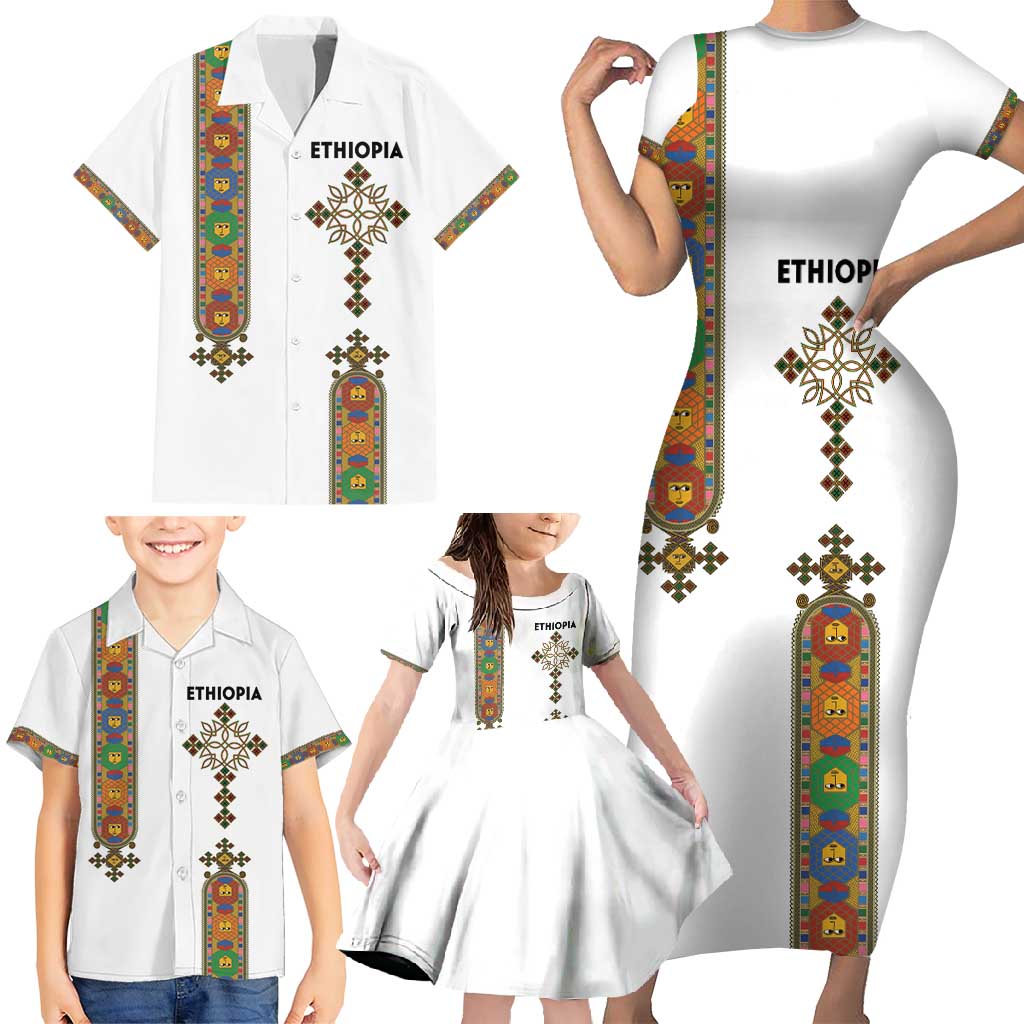 Ethiopia Saba Kemis Family Matching Short Sleeve Bodycon Dress and Hawaiian Shirt Ethiopian Cross Lion Of Judah