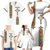 Ethiopia Saba Kemis Family Matching Short Sleeve Bodycon Dress and Hawaiian Shirt Ethiopian Cross Lion Of Judah