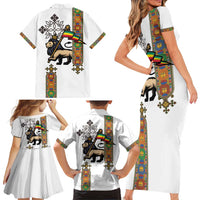 Ethiopia Saba Kemis Family Matching Short Sleeve Bodycon Dress and Hawaiian Shirt Ethiopian Cross Lion Of Judah