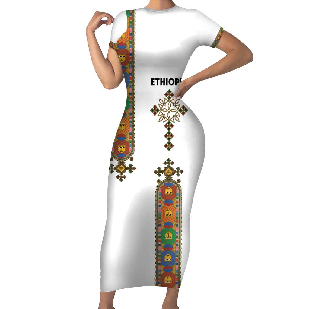 Ethiopia Saba Kemis Family Matching Short Sleeve Bodycon Dress and Hawaiian Shirt Ethiopian Cross Lion Of Judah
