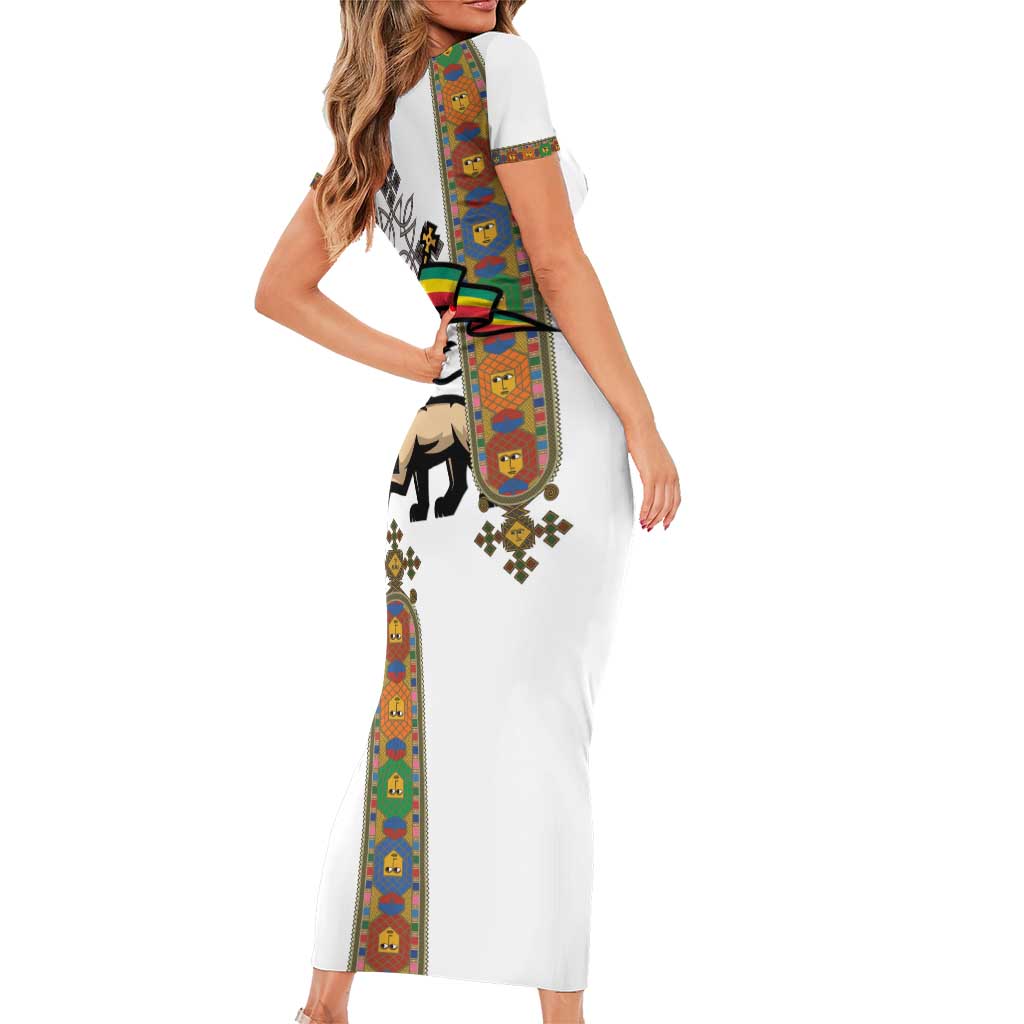 Ethiopia Saba Kemis Family Matching Short Sleeve Bodycon Dress and Hawaiian Shirt Ethiopian Cross Lion Of Judah