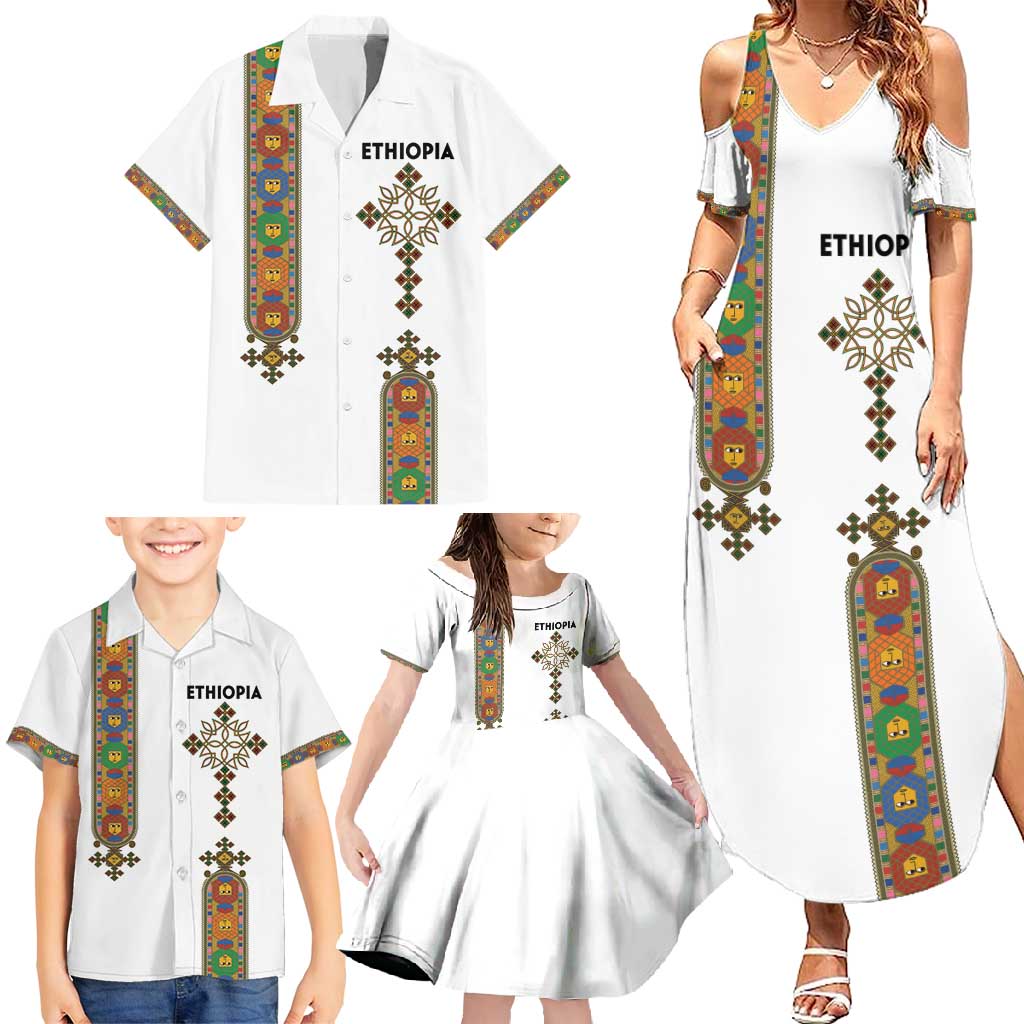 Ethiopia Saba Kemis Family Matching Summer Maxi Dress and Hawaiian Shirt Ethiopian Cross Lion Of Judah