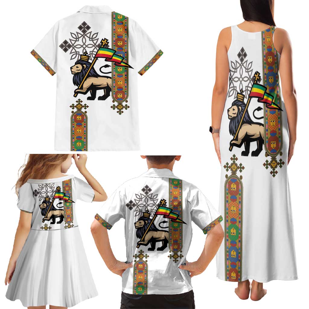 Ethiopia Saba Kemis Family Matching Tank Maxi Dress and Hawaiian Shirt Ethiopian Cross Lion Of Judah