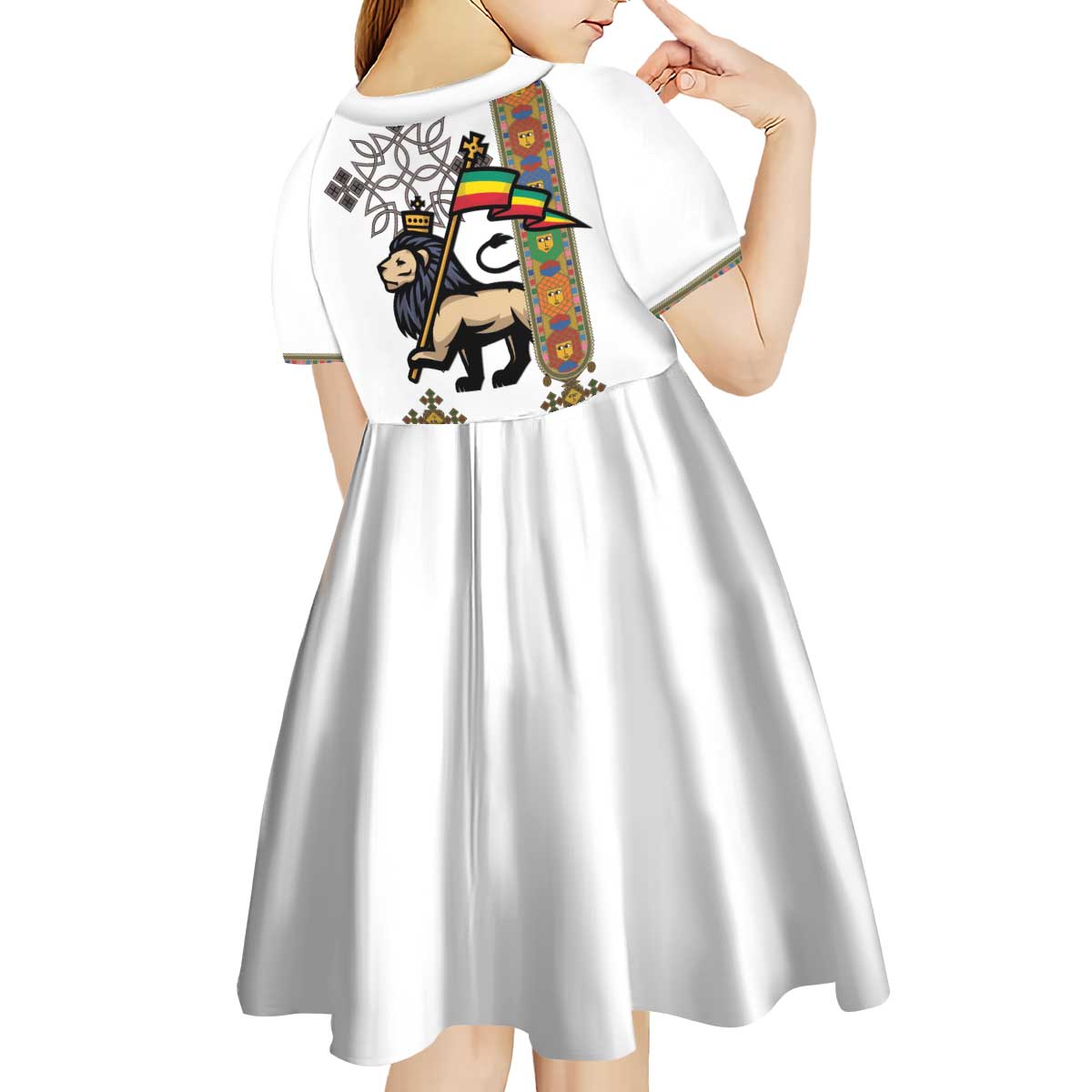Ethiopia Saba Kemis Kid Short Sleeve Dress Ethiopian Cross Lion Of Judah
