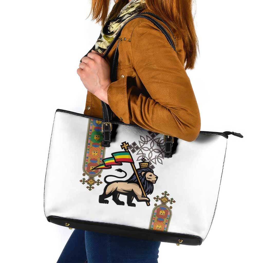 Ethiopia Saba Kemis Leather Tote Bag Ethiopian Cross Lion Of Judah