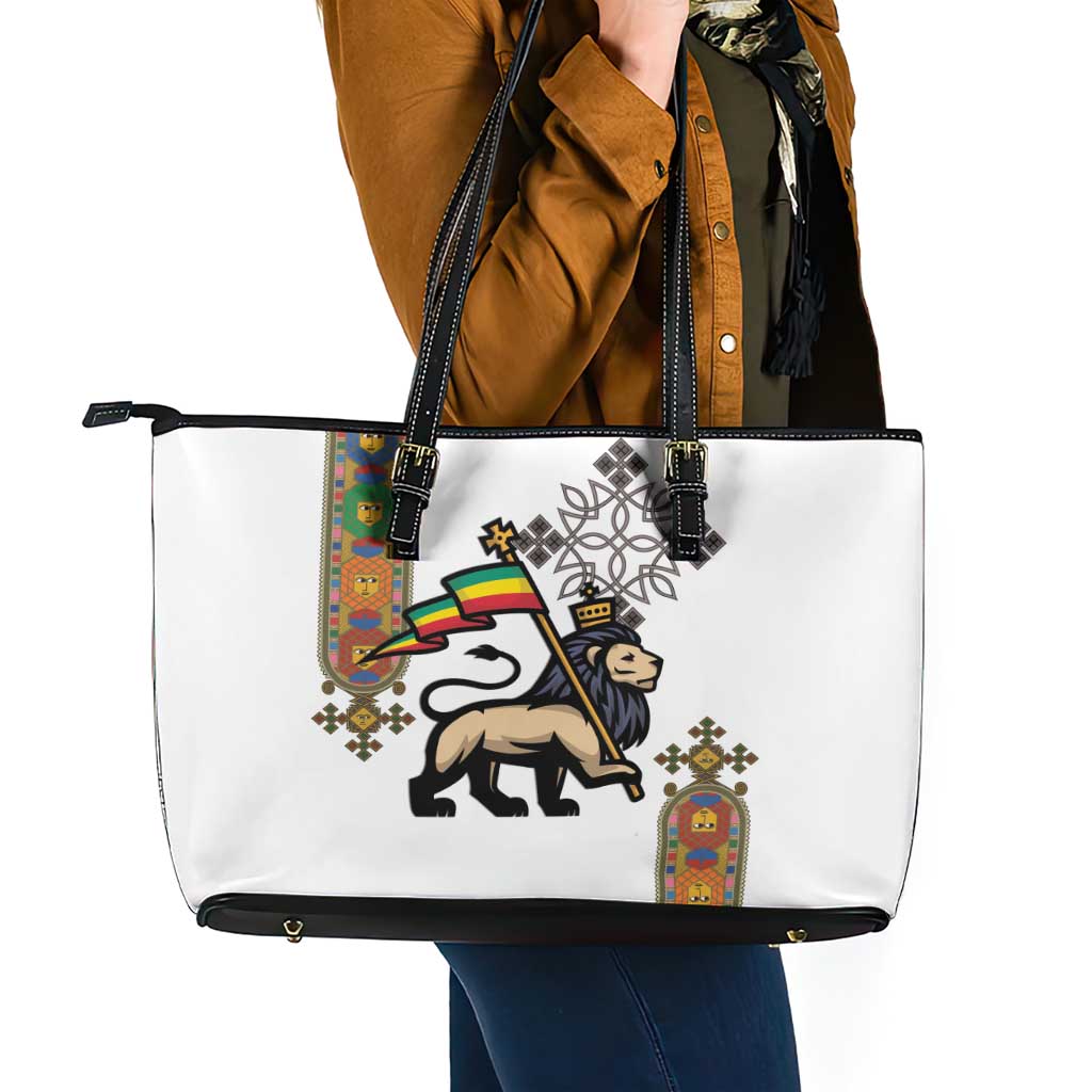 Ethiopia Saba Kemis Leather Tote Bag Ethiopian Cross Lion Of Judah