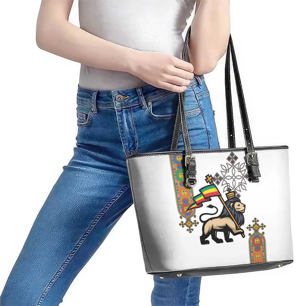 Ethiopia Saba Kemis Leather Tote Bag Ethiopian Cross Lion Of Judah