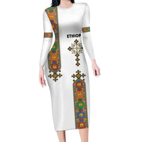 Ethiopia Saba Kemis Long Sleeve Bodycon Dress Ethiopian Cross Lion Of Judah