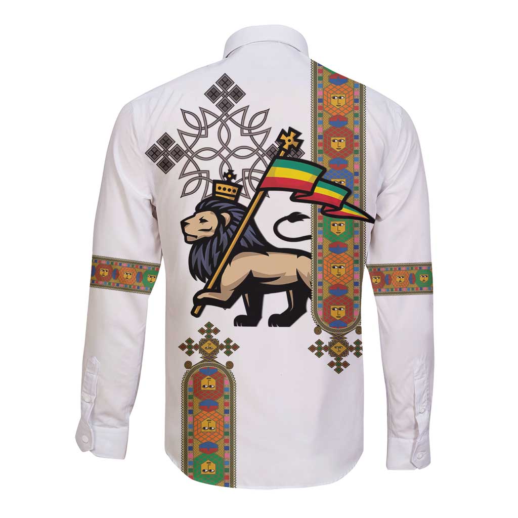 Ethiopia Saba Kemis Long Sleeve Button Shirt Ethiopian Cross Lion Of Judah