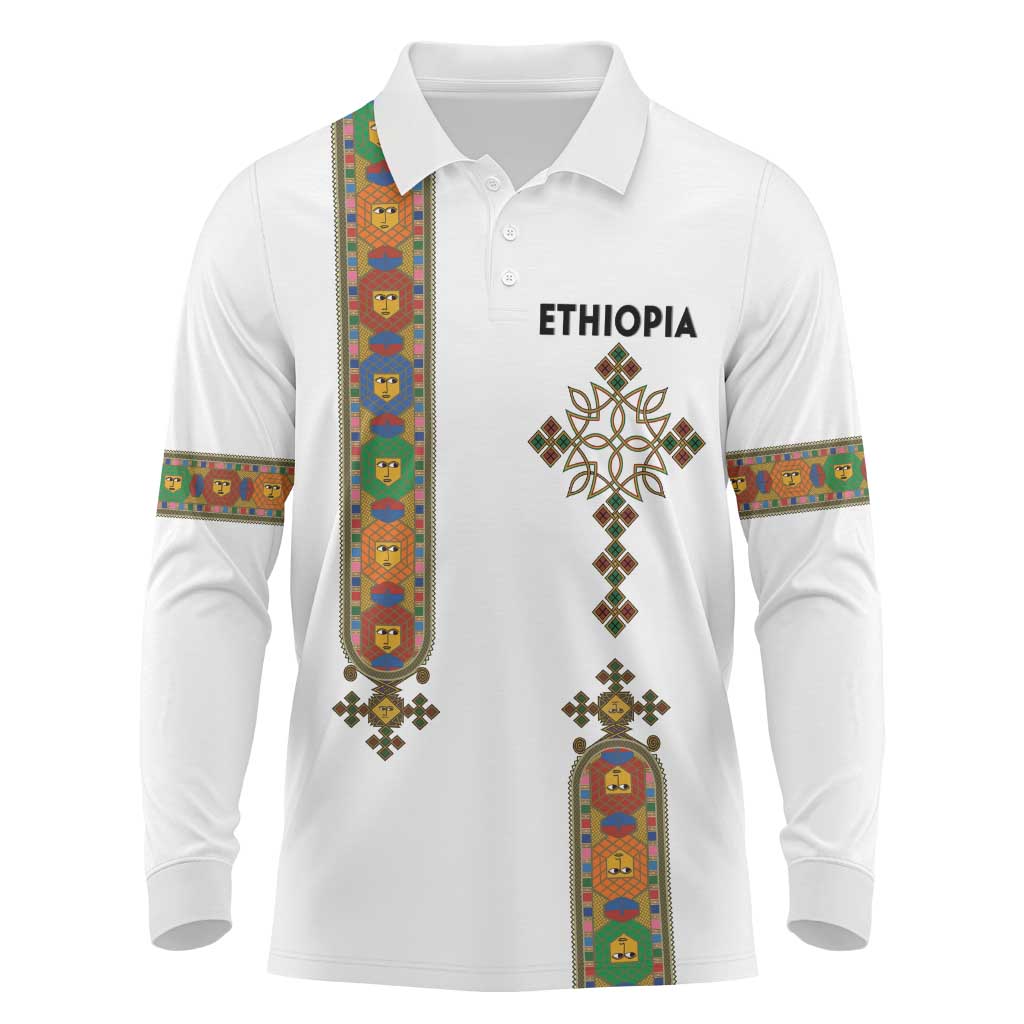 Ethiopia Saba Kemis Long Sleeve Polo Shirt Ethiopian Cross Lion Of Judah