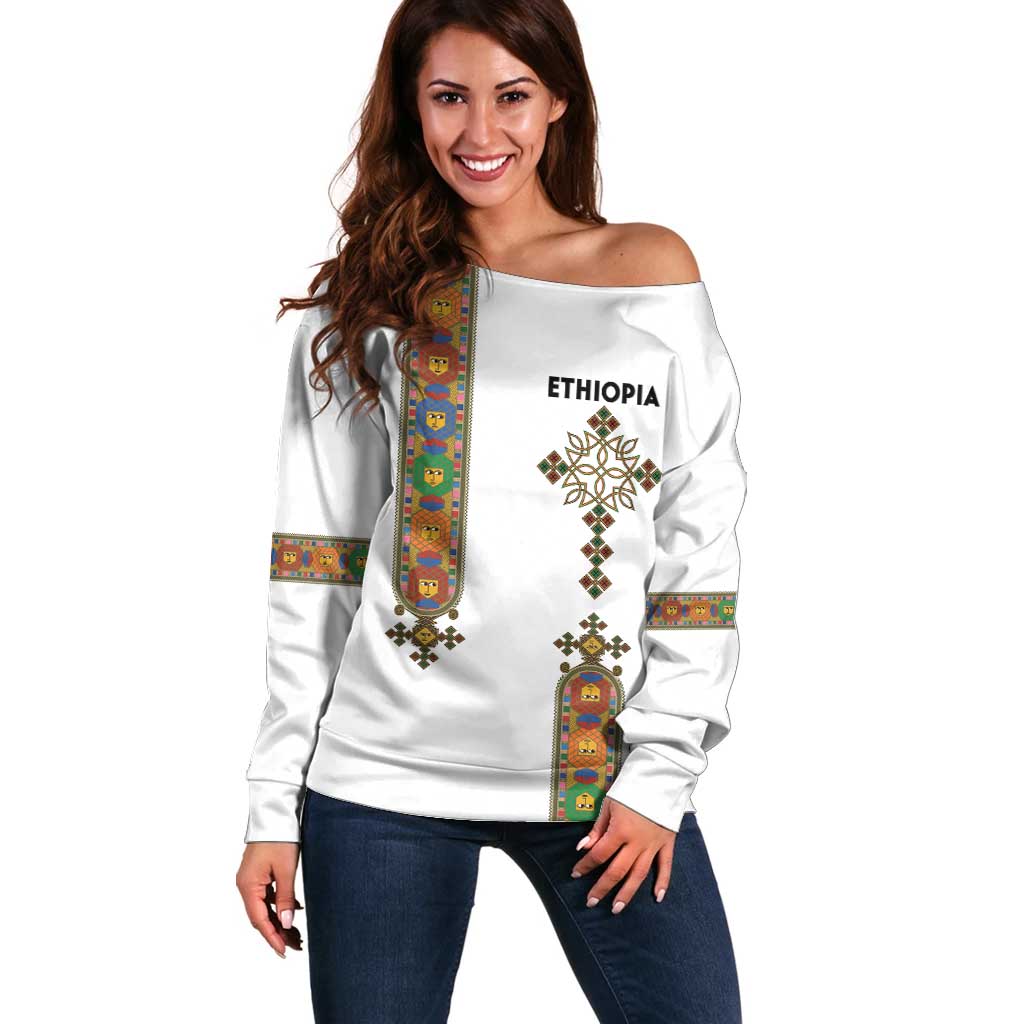 Ethiopia Saba Kemis Off Shoulder Sweater Ethiopian Cross Lion Of Judah