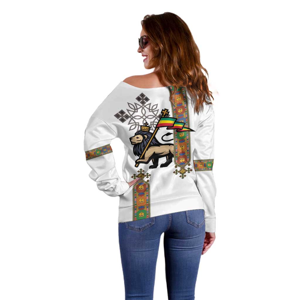 Ethiopia Saba Kemis Off Shoulder Sweater Ethiopian Cross Lion Of Judah