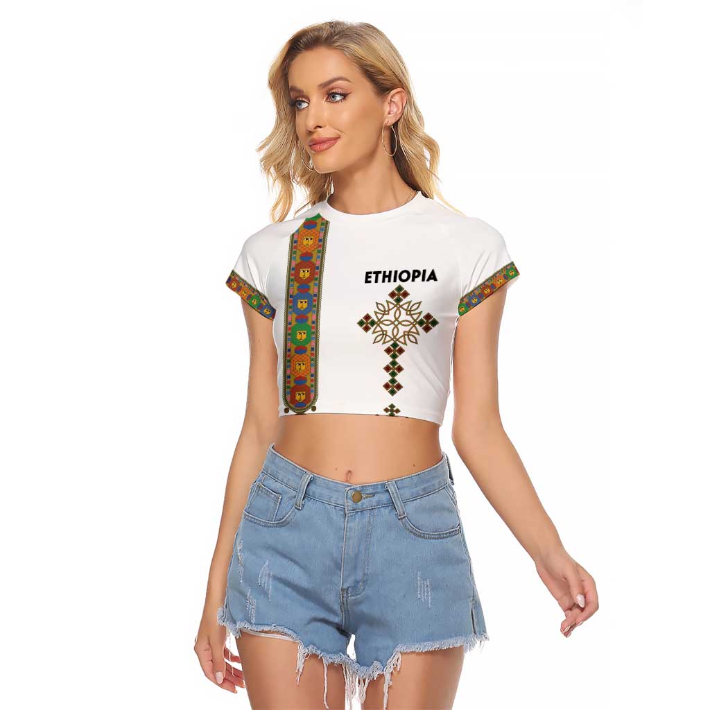Ethiopia Saba Kemis Raglan Cropped T Shirt Ethiopian Cross Lion Of Judah