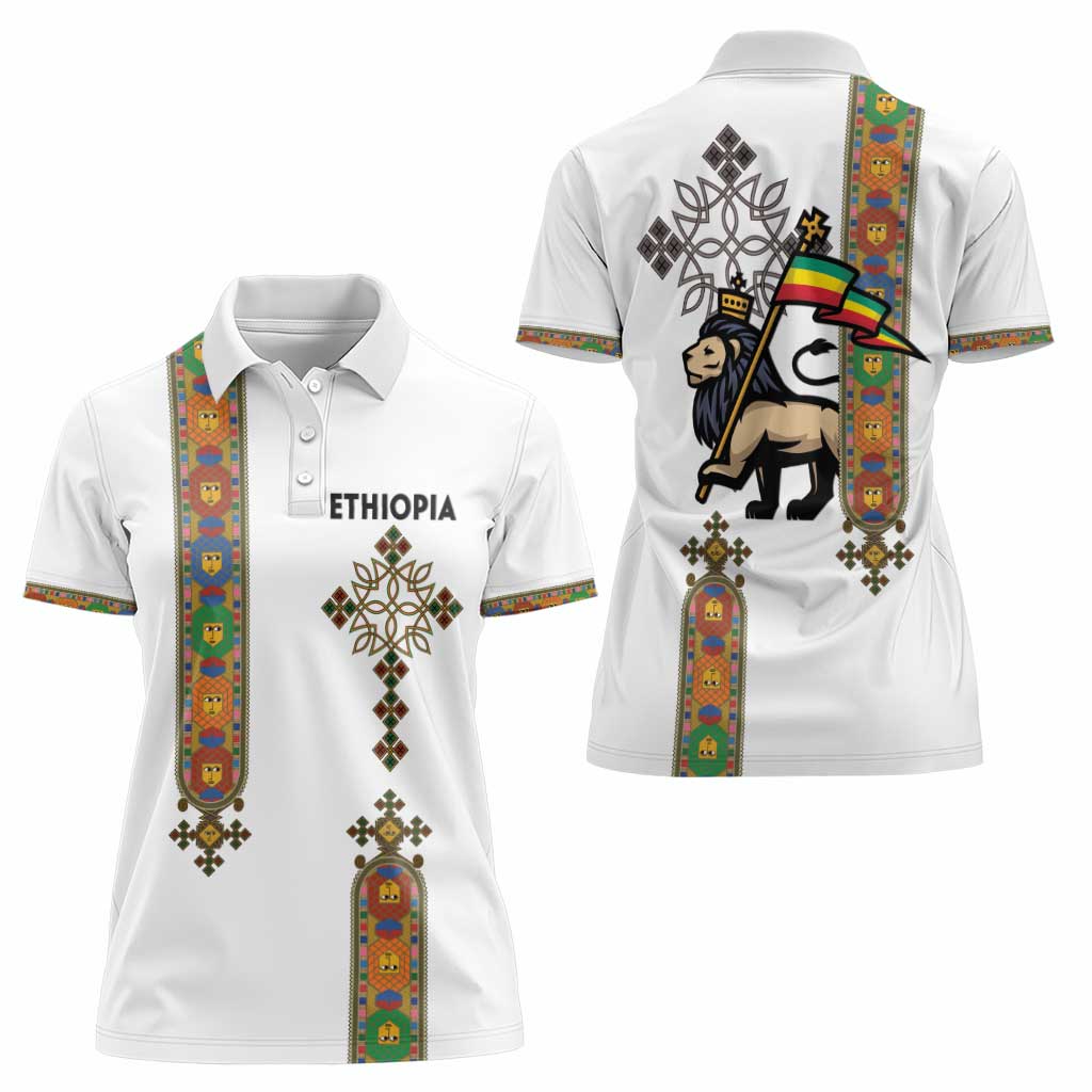 Ethiopia Saba Kemis Women Polo Shirt Ethiopian Cross Lion Of Judah