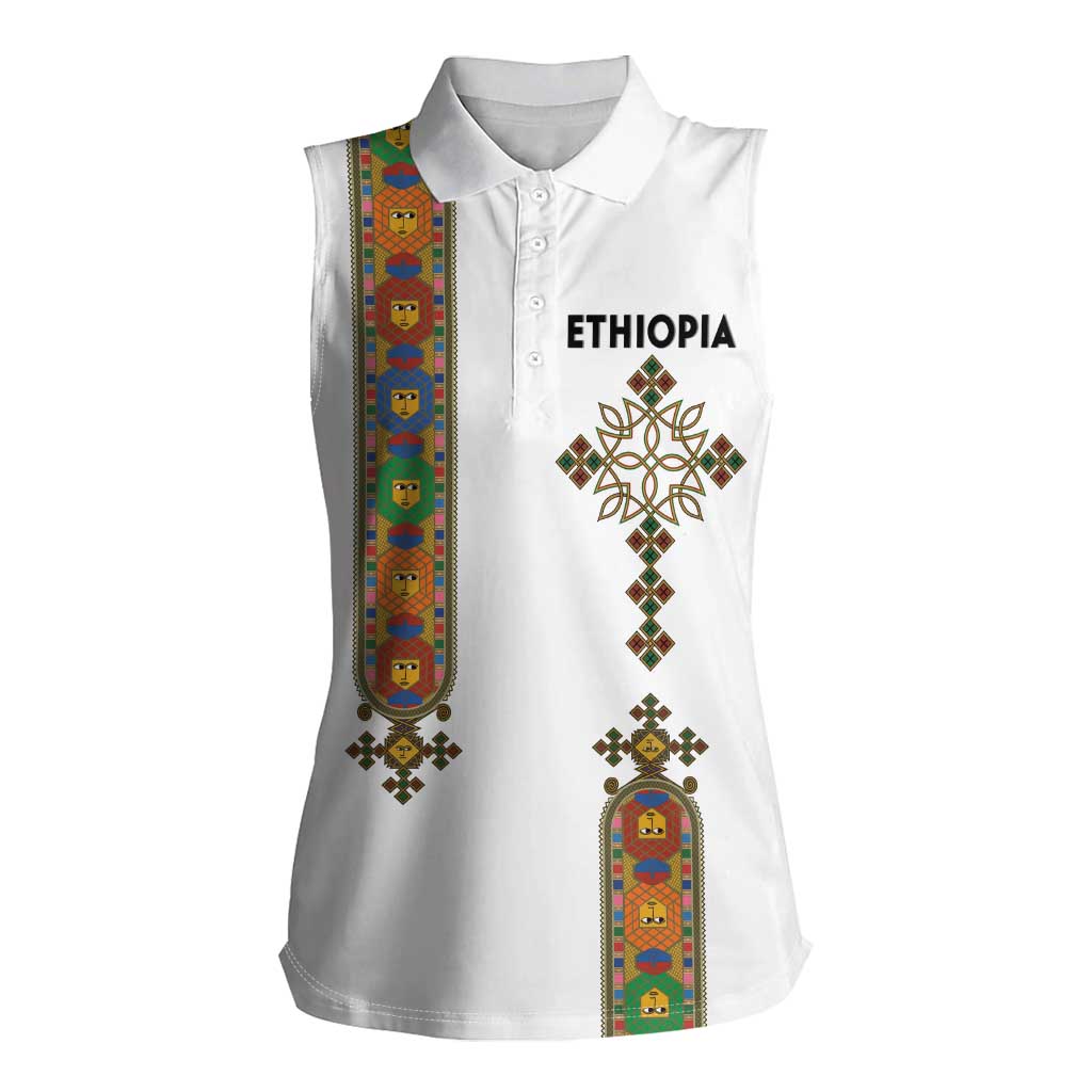Ethiopia Saba Kemis Women Sleeveless Polo Shirt Ethiopian Cross Lion Of Judah