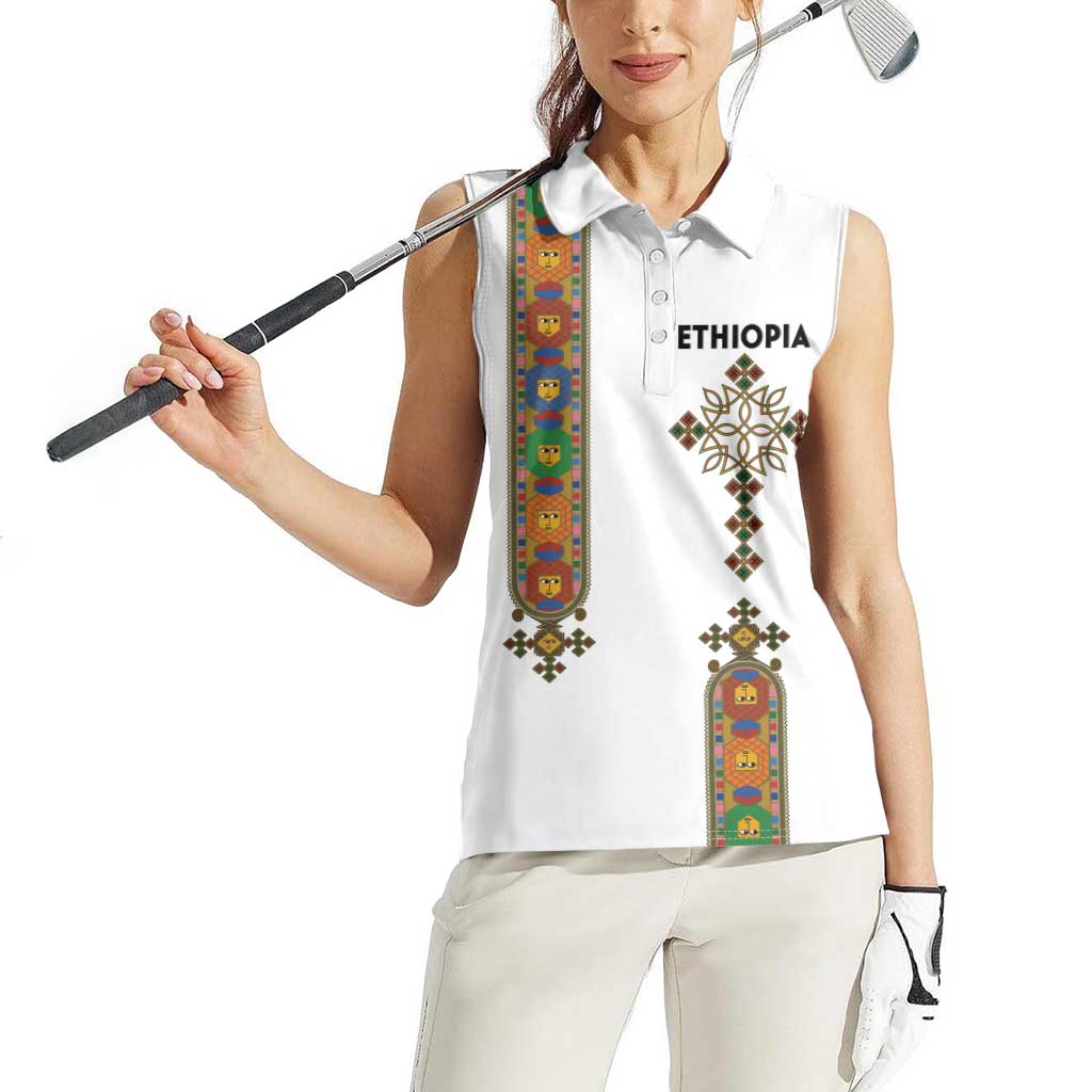 Ethiopia Saba Kemis Women Sleeveless Polo Shirt Ethiopian Cross Lion Of Judah