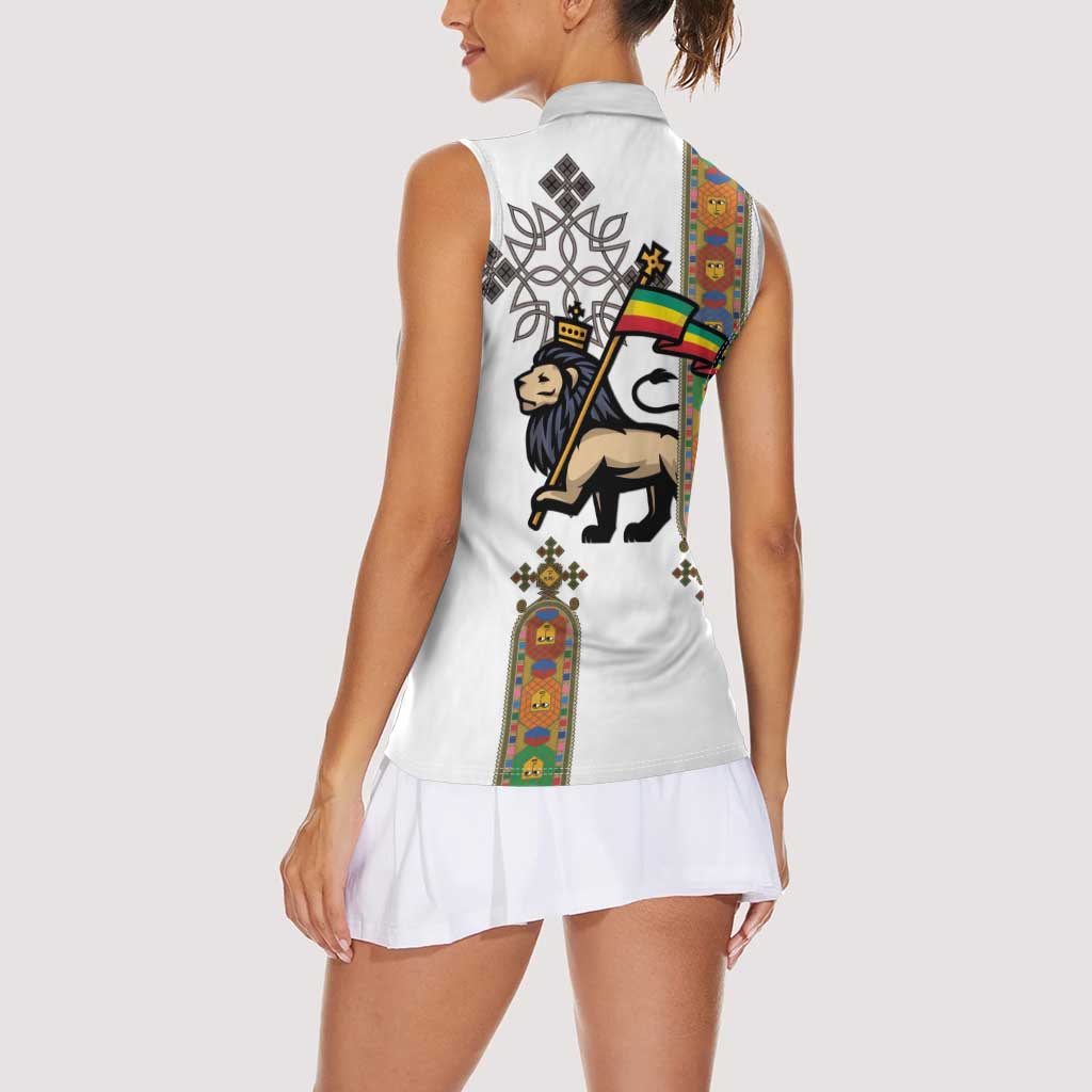 Ethiopia Saba Kemis Women Sleeveless Polo Shirt Ethiopian Cross Lion Of Judah
