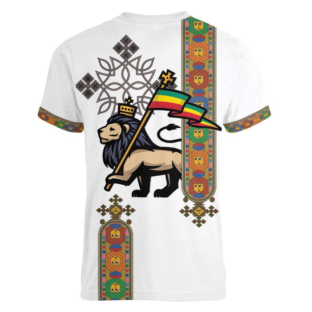 Ethiopia Saba Kemis Women V-Neck T-Shirt Ethiopian Cross Lion Of Judah
