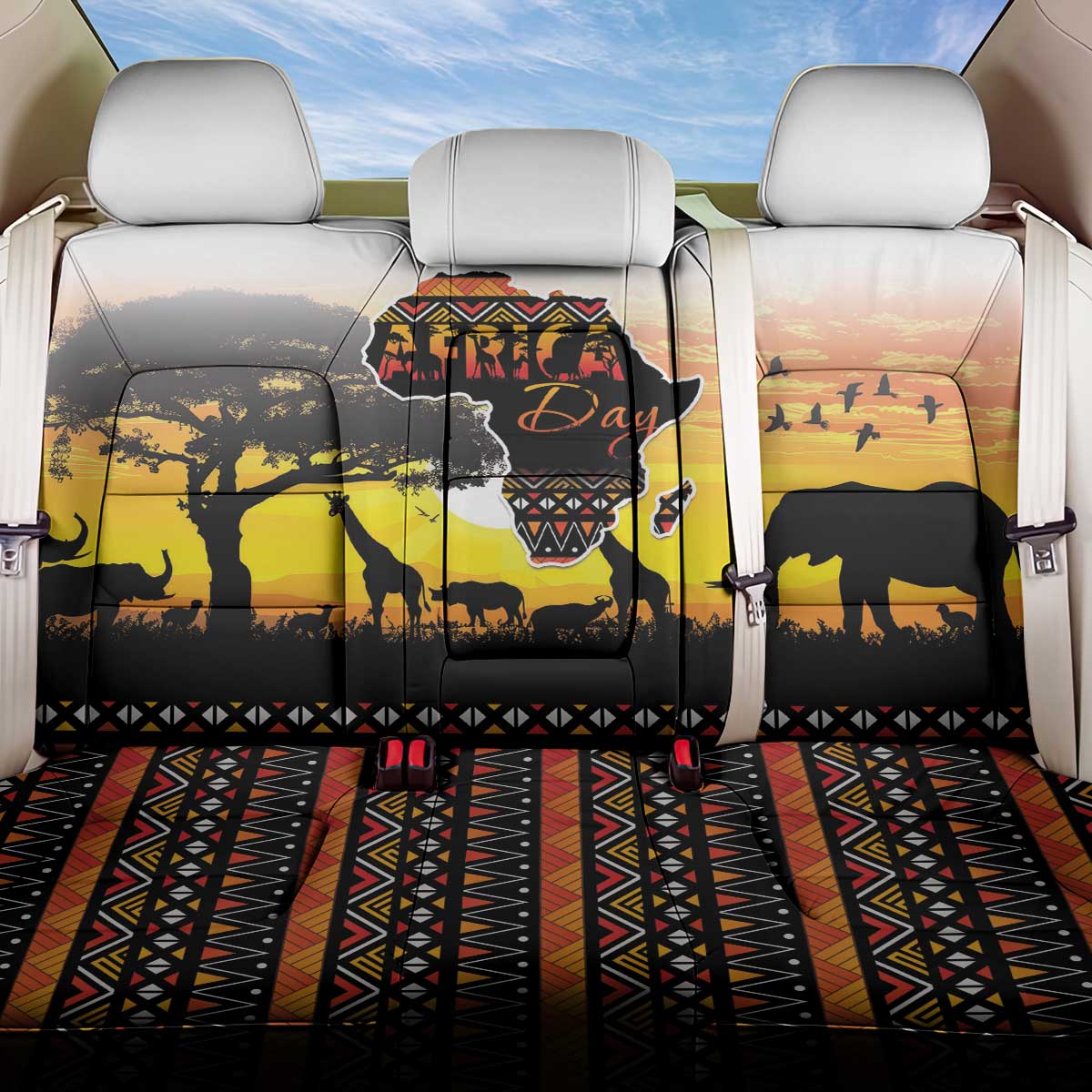 Happy Africa Day Back Car Seat Cover African Safari With Map