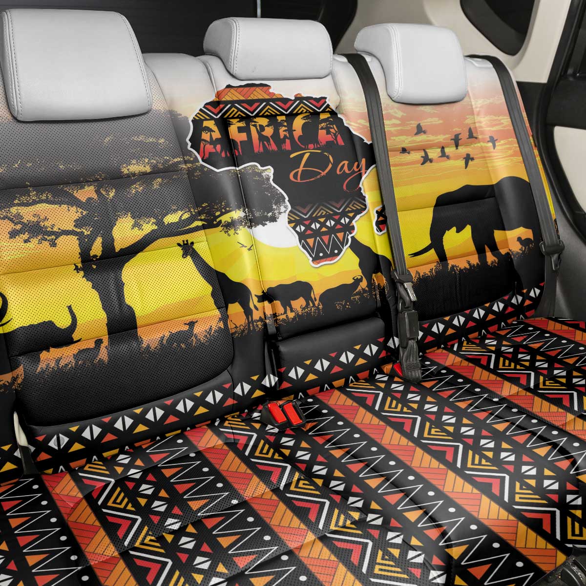 Happy Africa Day Back Car Seat Cover African Safari With Map