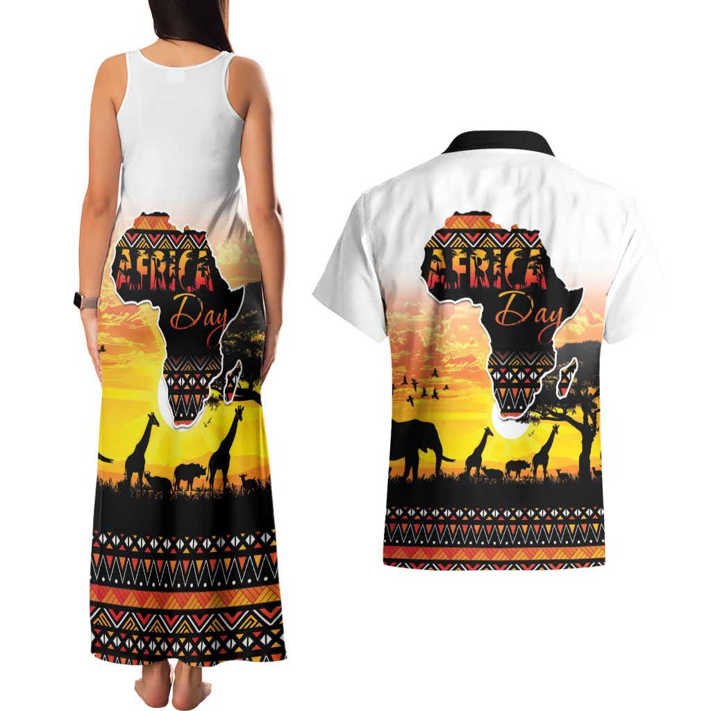 Happy Africa Day Couples Matching Tank Maxi Dress and Hawaiian Shirt African Safari With Map