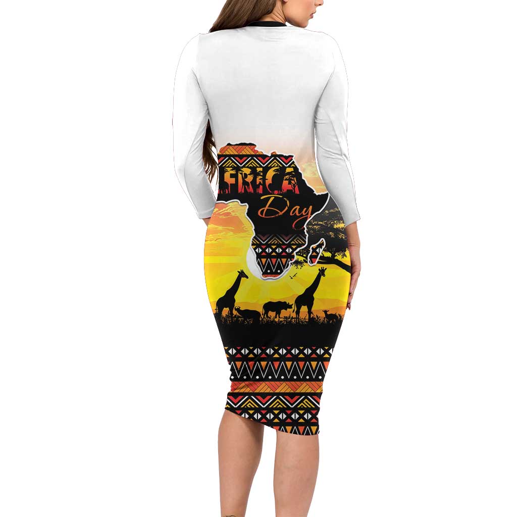 Happy Africa Day Family Matching Long Sleeve Bodycon Dress and Hawaiian Shirt African Safari With Map