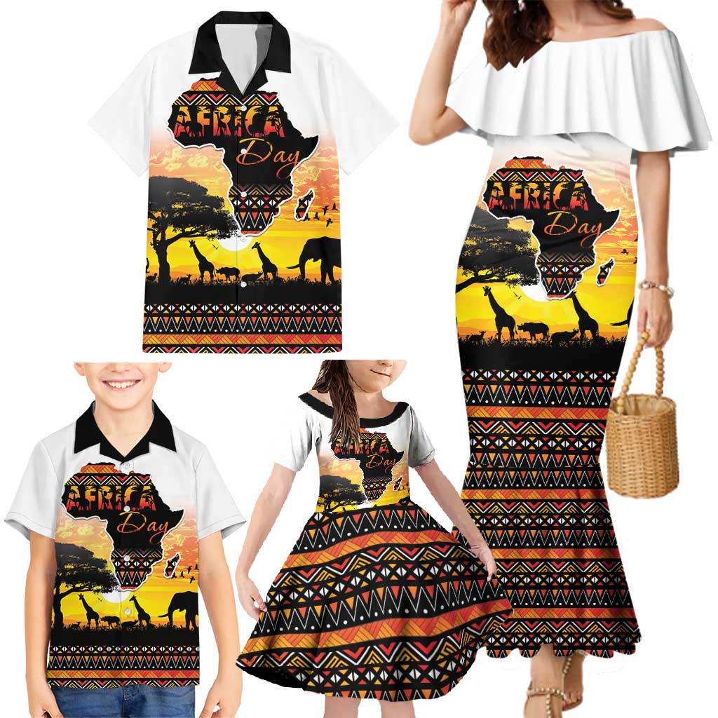 Happy Africa Day Family Matching Mermaid Dress and Hawaiian Shirt African Safari With Map