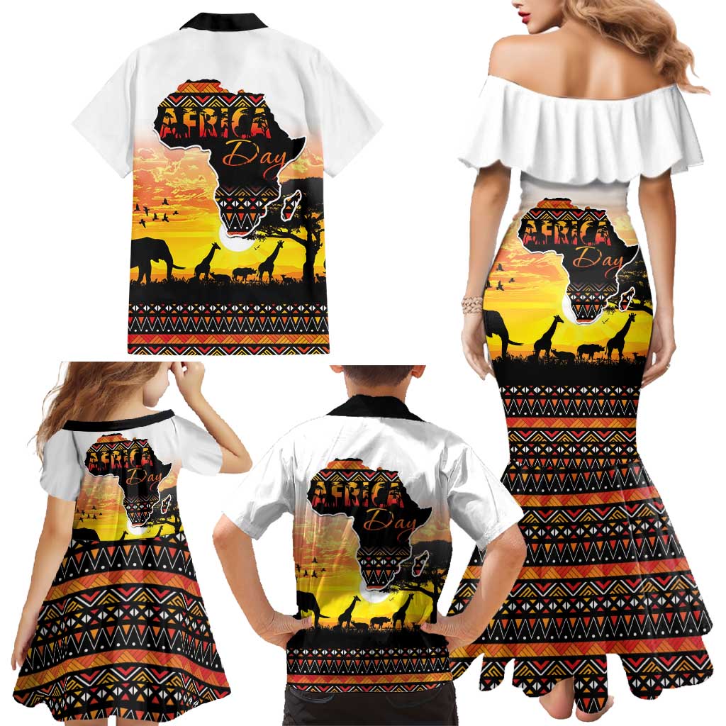 Happy Africa Day Family Matching Mermaid Dress and Hawaiian Shirt African Safari With Map