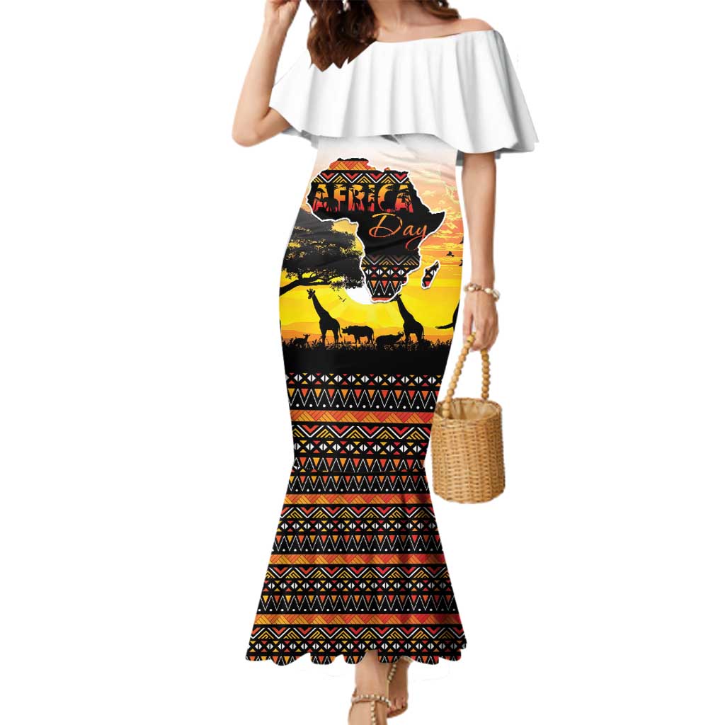 Happy Africa Day Family Matching Mermaid Dress and Hawaiian Shirt African Safari With Map