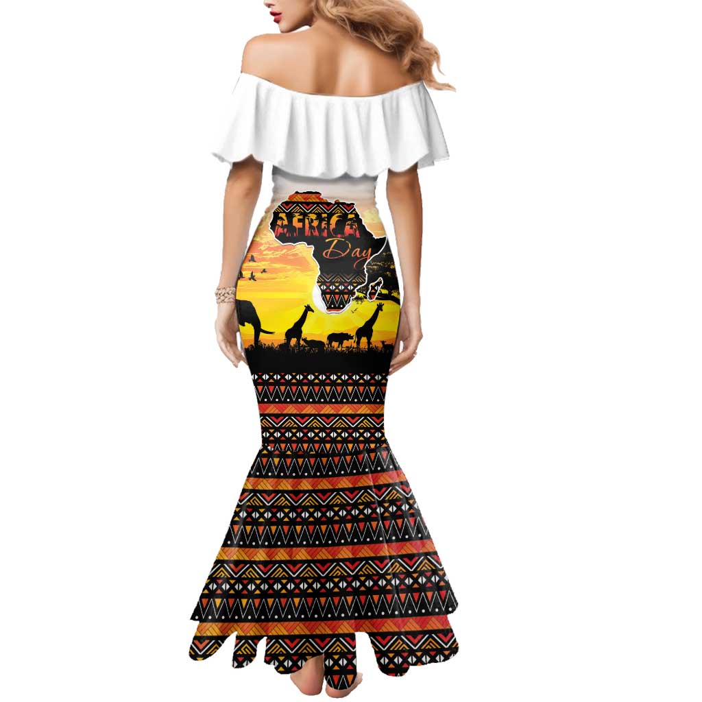 Happy Africa Day Family Matching Mermaid Dress and Hawaiian Shirt African Safari With Map