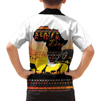 Happy Africa Day Family Matching Off The Shoulder Long Sleeve Dress and Hawaiian Shirt African Safari With Map