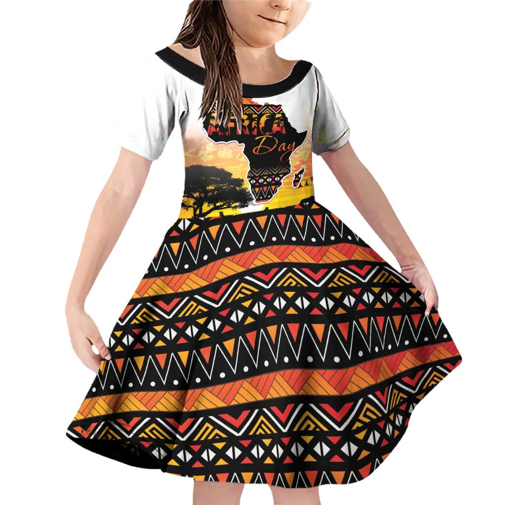 Happy Africa Day Family Matching Off Shoulder Short Dress and Hawaiian Shirt African Safari With Map