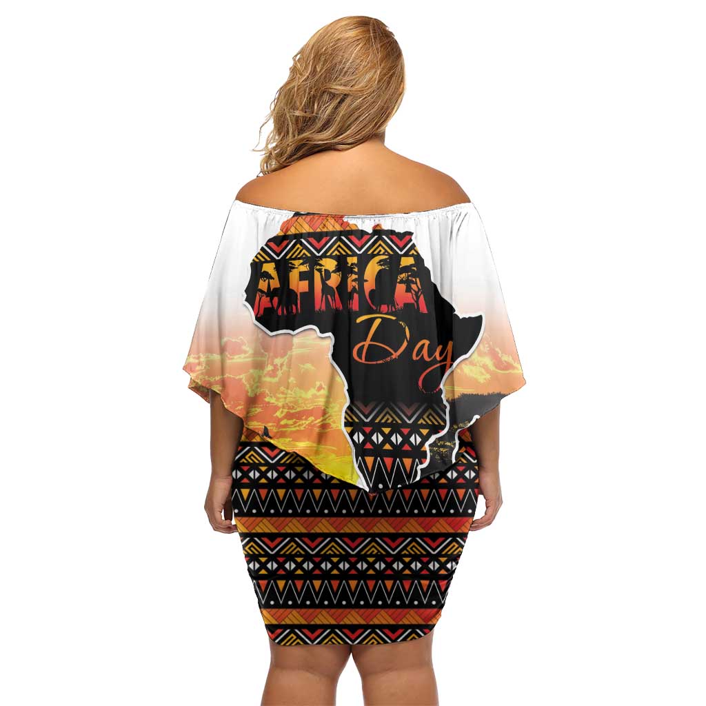 Happy Africa Day Family Matching Off Shoulder Short Dress and Hawaiian Shirt African Safari With Map