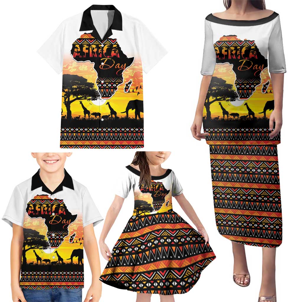 Happy Africa Day Family Matching Puletasi and Hawaiian Shirt African Safari With Map