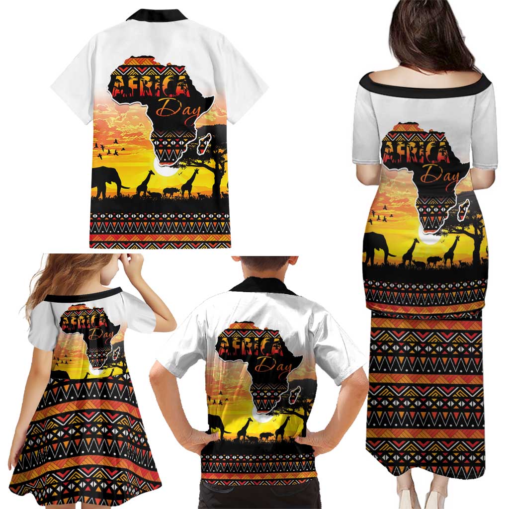 Happy Africa Day Family Matching Puletasi and Hawaiian Shirt African Safari With Map