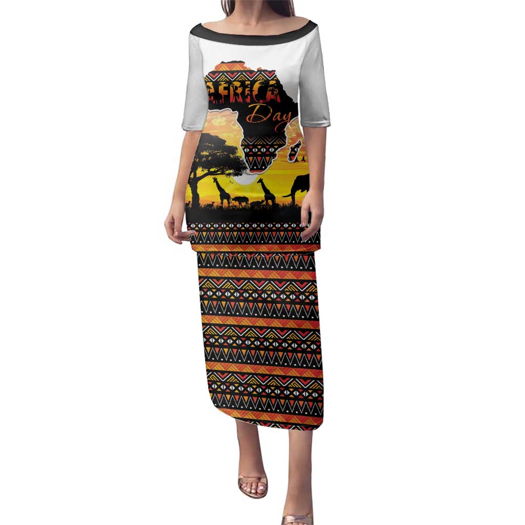 Happy Africa Day Family Matching Puletasi and Hawaiian Shirt African Safari With Map