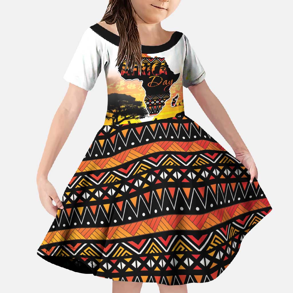 Happy Africa Day Family Matching Short Sleeve Bodycon Dress and Hawaiian Shirt African Safari With Map