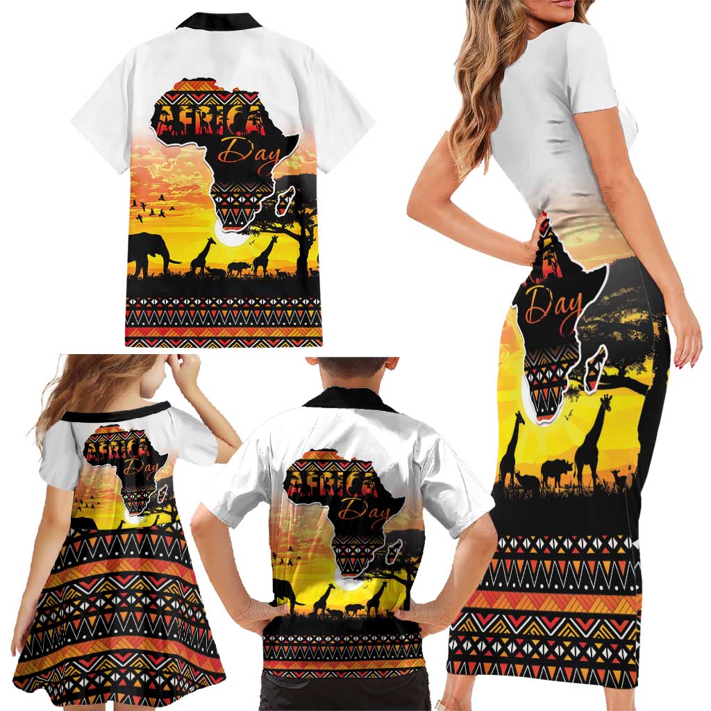 Happy Africa Day Family Matching Short Sleeve Bodycon Dress and Hawaiian Shirt African Safari With Map