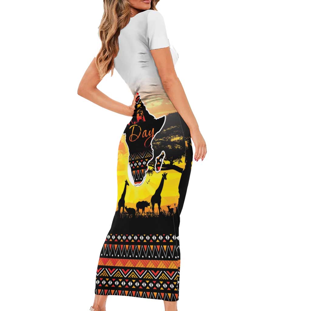 Happy Africa Day Family Matching Short Sleeve Bodycon Dress and Hawaiian Shirt African Safari With Map