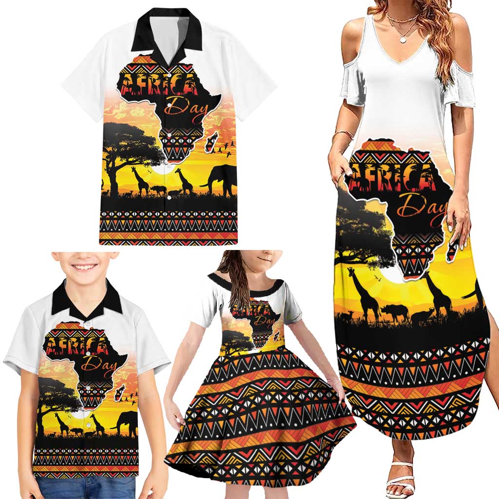 Happy Africa Day Family Matching Summer Maxi Dress and Hawaiian Shirt African Safari With Map