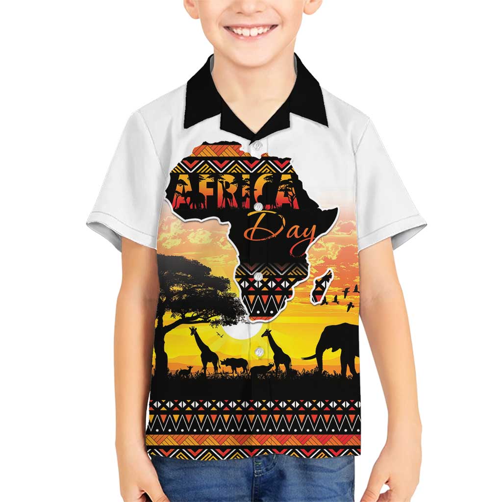 Happy Africa Day Family Matching Summer Maxi Dress and Hawaiian Shirt African Safari With Map