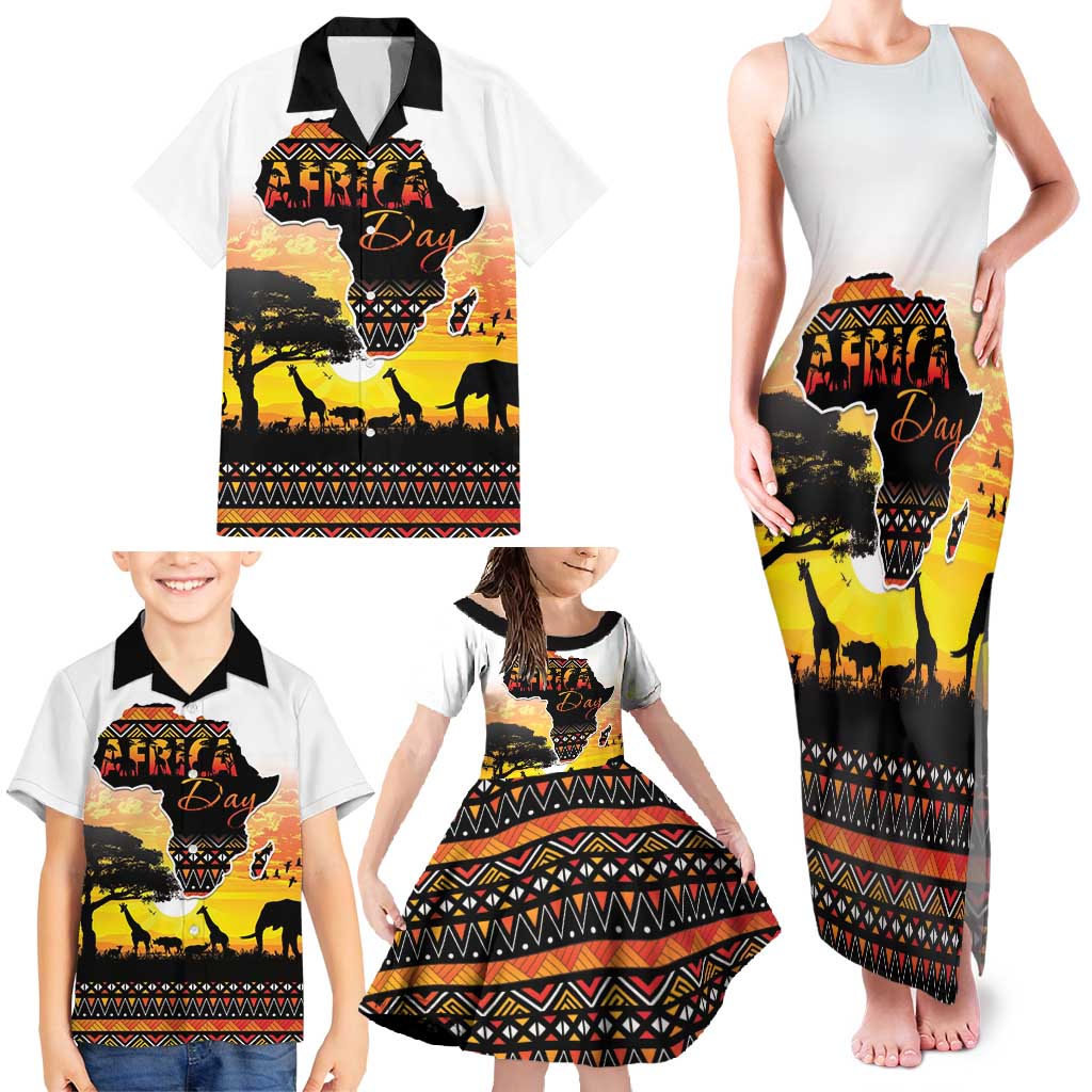 Happy Africa Day Family Matching Tank Maxi Dress and Hawaiian Shirt African Safari With Map