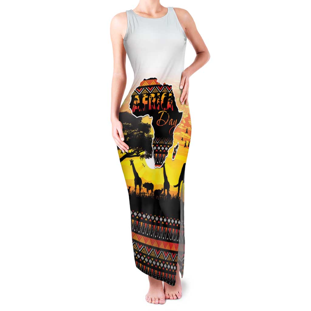 Happy Africa Day Family Matching Tank Maxi Dress and Hawaiian Shirt African Safari With Map
