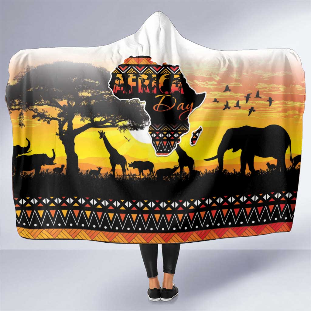 Happy Africa Day Hooded Blanket African Safari With Map