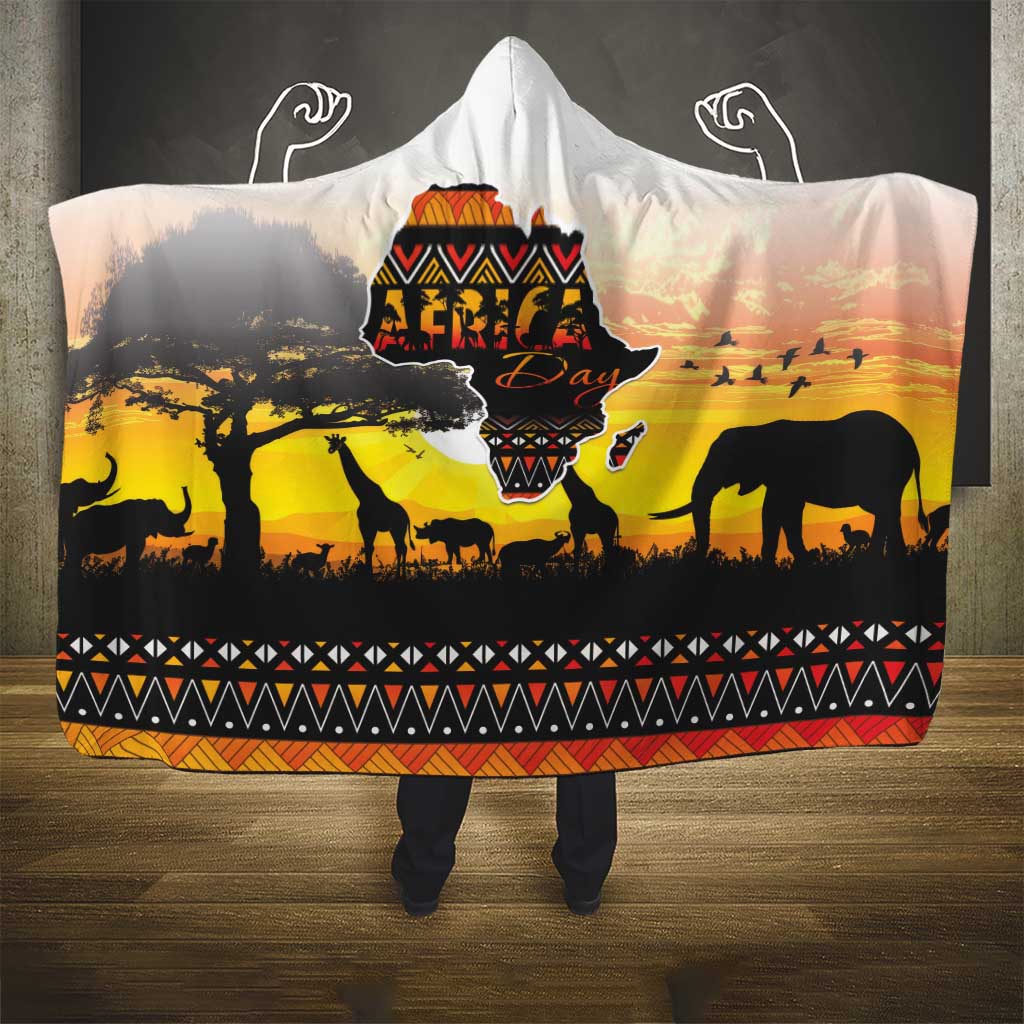Happy Africa Day Hooded Blanket African Safari With Map